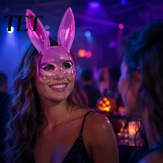 Rabbit Mask for Halloween Bunny Mask, Cosplay Face with Long Funny Animal Ears, Lightweight Plastic Cushion Masquerade Party Costume Fashionable Ears