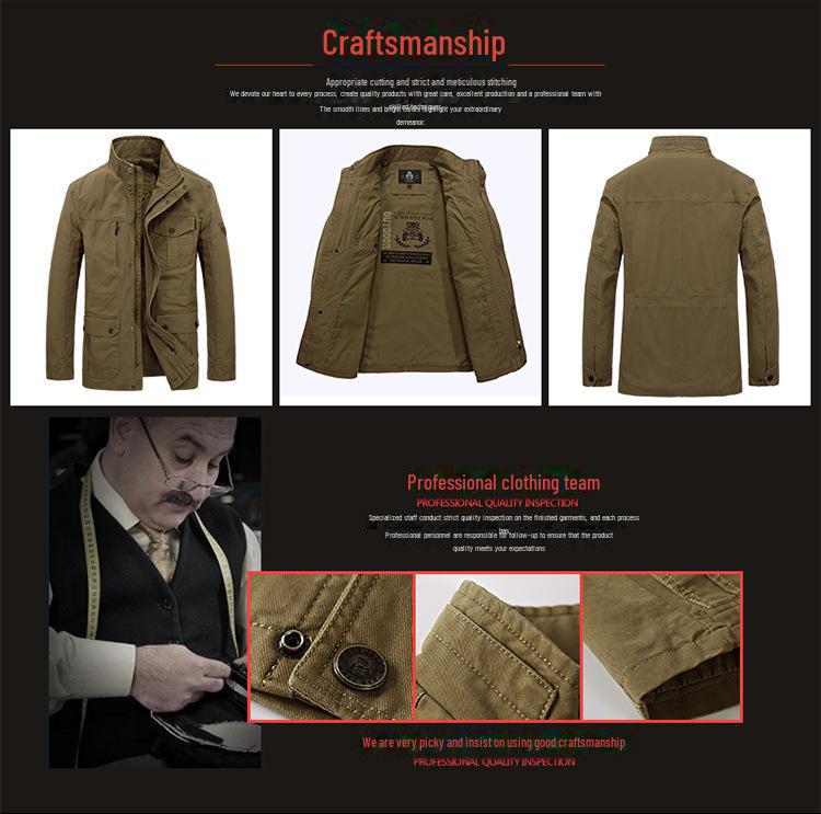 Мужская куртка средней длины свободного кроя на весну и осень — большой размер, повседневный стиль для мужчин среднего возраста