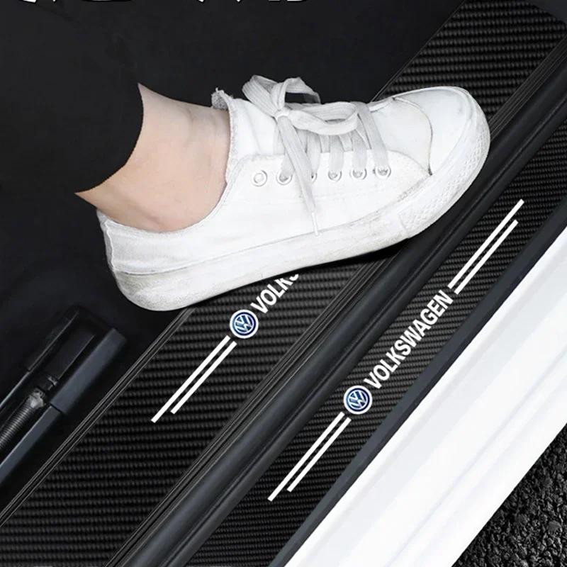opq1 5Pcs Car Logo Door Sill Threshold Anti-scratch Protector Stickers For VW R-Line GTI Golf 6 7 Polo CC Passat B6 Tiguan Bora Jetta