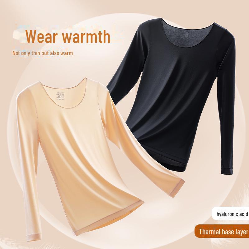 Женское бесшовное термобелье: Осенне-зимняя ультратонкая рубашка с круглым вырезом