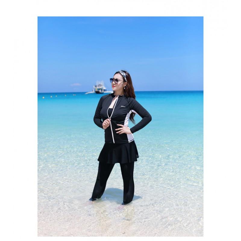 Plus Size Womens Long Sleeve Full Coverage Wetsuit Set Snorkeling Swimming Diving Fall Winter