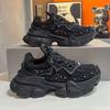 Leather Black Dad Shoes Women's Spring and Autumn New Rhinestone Muffin Platform Casual Sneakers Women