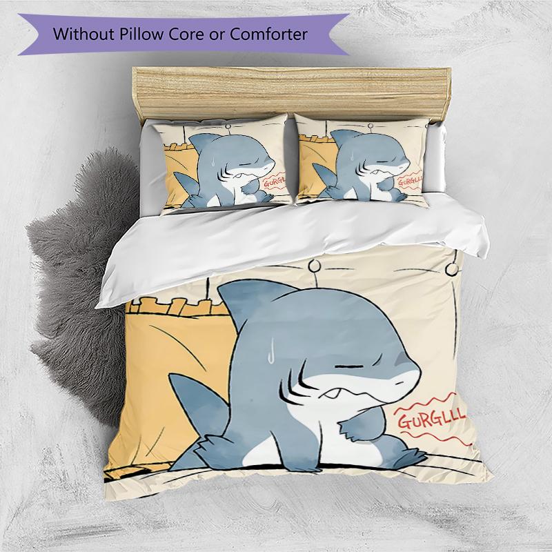 3pcs Jeff the Land Shark5 pattern bedding set duvet cover set includes duvet cover &pillowcases, perfect all season bedroom decoration & gift