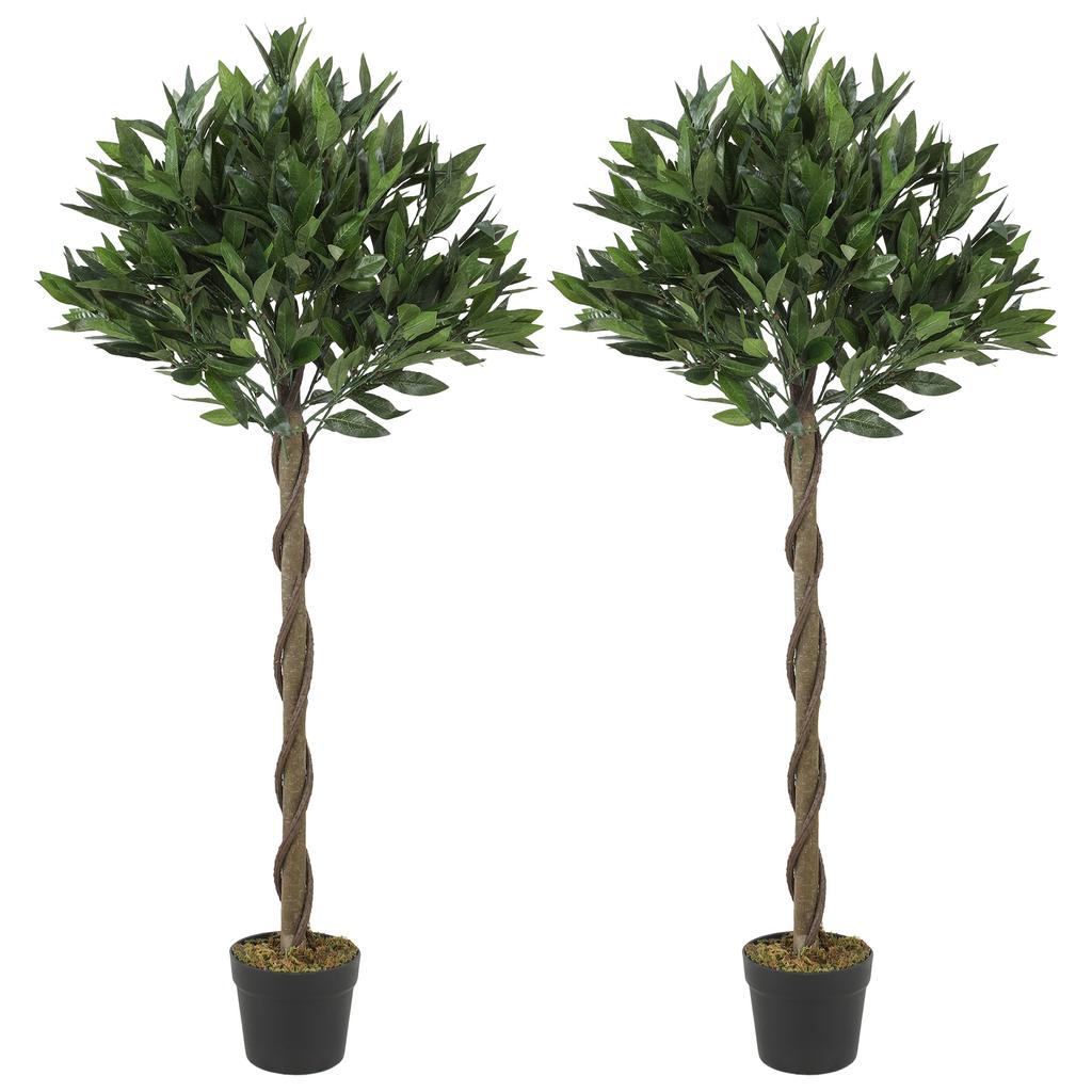 Artificial Bay Laurel Topiary Trees with Twisted Trunk, Realistic Lush Topiary Ball Tree with Weighted Pot, Set of 2