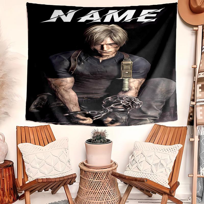 Personalized Resident Evil Leon S. Kennedy Background Tapestry,Custom Name Birthday Party,Multifunctional Wall Decoration for Home Decor,Various Occas
