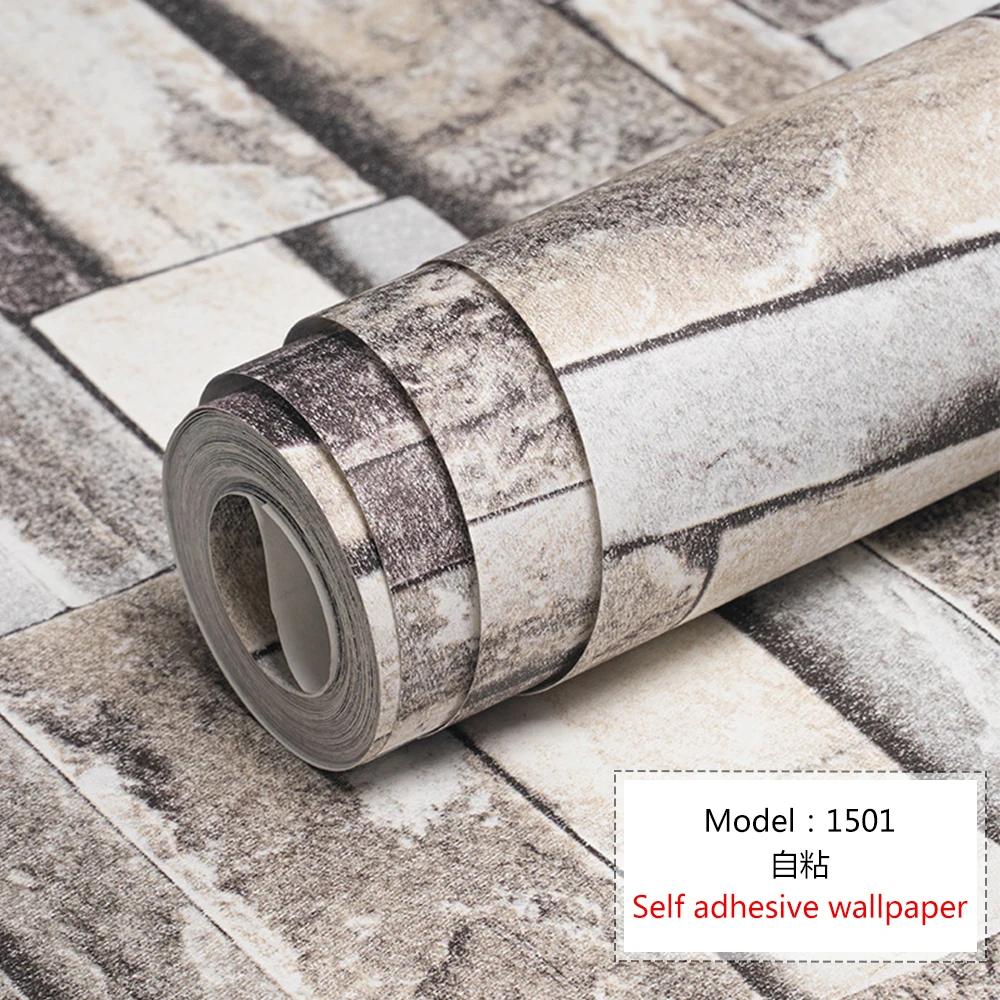 Self Adhesive Wallpaper Cafe Clothing Store Restaurant Brick Pattern Wallpaper 3D Retro Brick Culture Stone Pattern Wallpapers