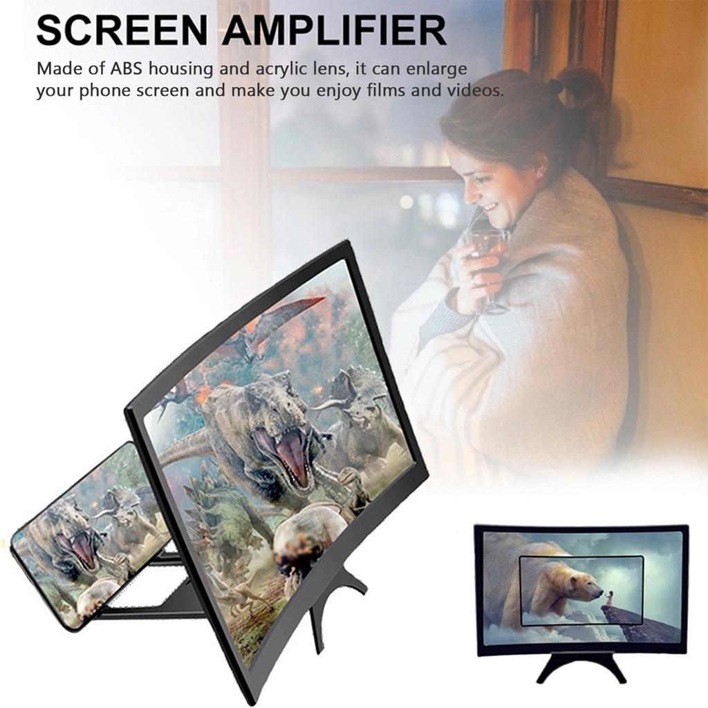 12 inch Phone Screen Magnifier 3D Curved Screen Amplifier for Cell Phone Foldable Screen Enlarger Smartphone Stand for