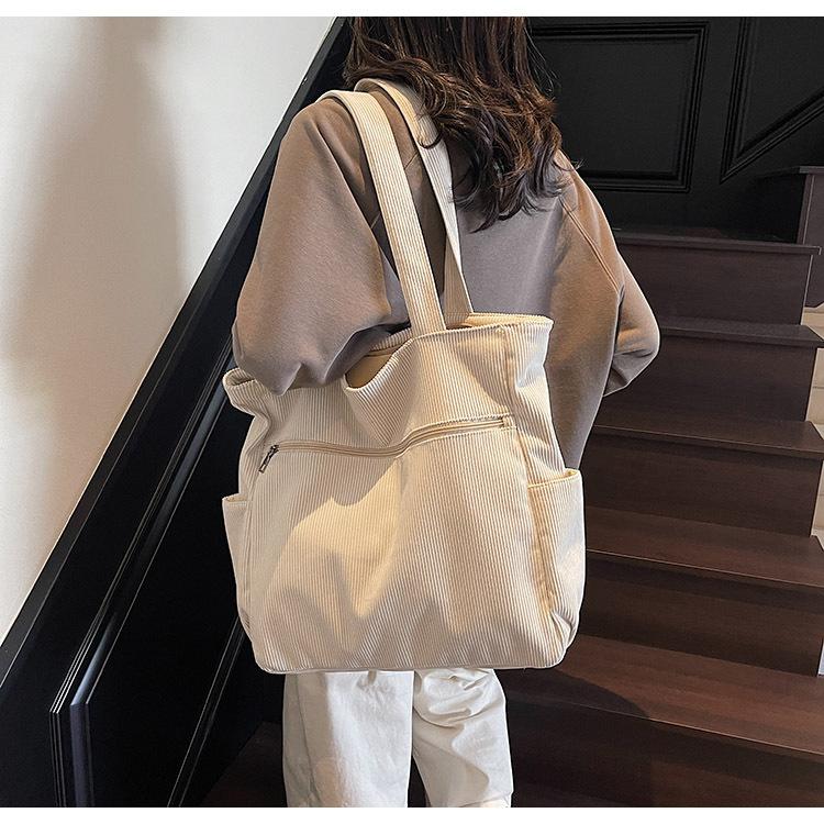 Вельветовая сумка женская большой вместимости новая летняя повседневная на плечо универсальная сумка-тоут для студентки