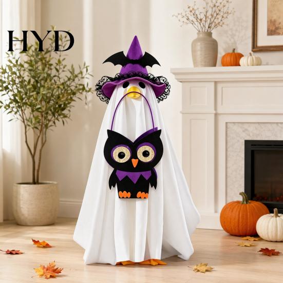 Ghost Pattern Halloween Decor Goose Costume, Wizard Hat, Cape, Pumpkin Candy Reusable Decoration Bag, Outdoor Yard for Statue or Garden Display
