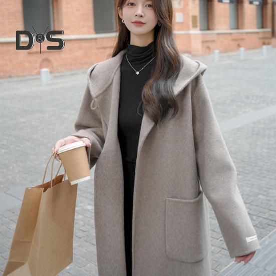 Женское зимнее пальто с капюшоном и карманами, однотонный кардиган с открытой строчкой, пальто средней длины, термобелье с длинными рукавами, зимнее пальто для поездок на работу и свиданий