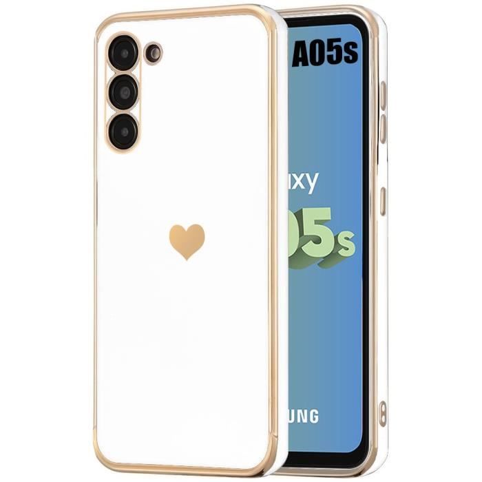 Case - BOOLING - for Samsung Galaxy A05s - White - Shockproof - Liquid Silicone - Heart Pattern