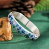 Silver Color Enamel Plum Blossom Horseshoe Bracelet Women's Bracelet Retro Ethnic Style Burnt Blue Open Bracelet Fashion