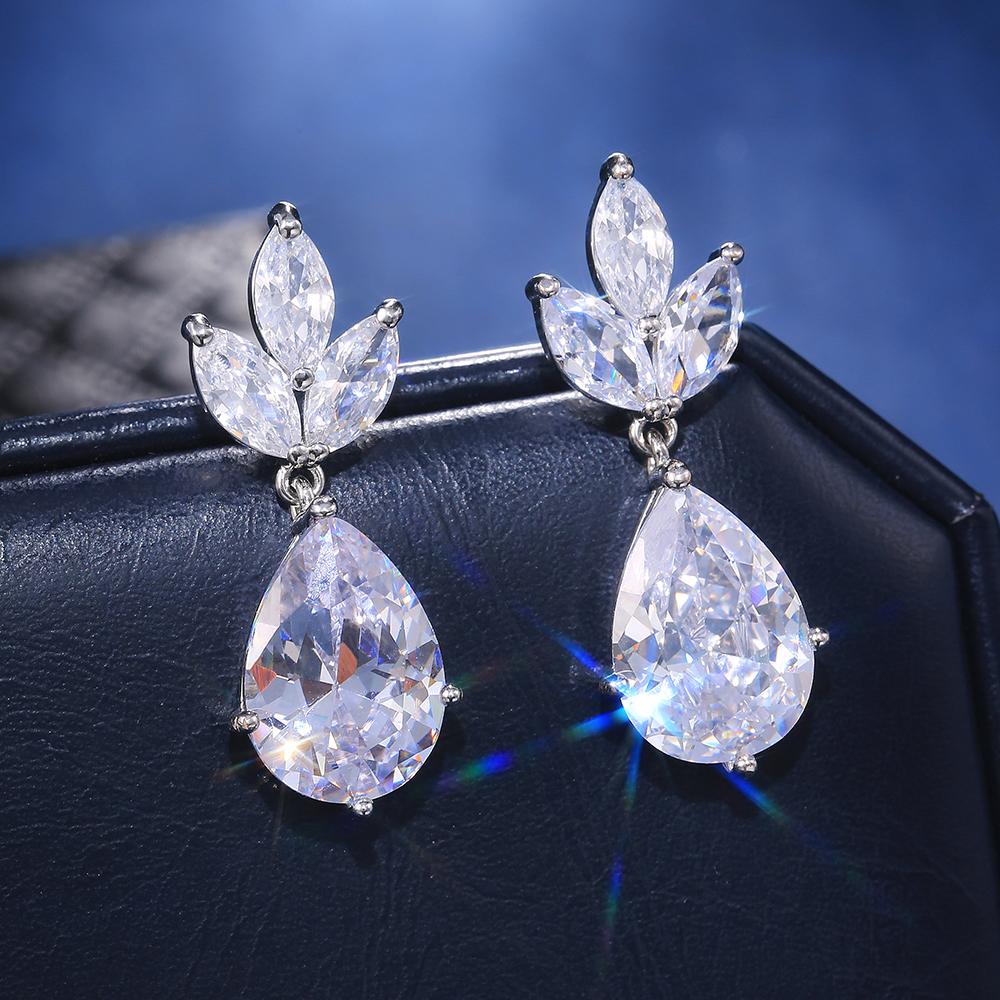 Huitan Fashion Necklace/Earring Jewelry Set Women Wedding Party High Quality Gorgeous Pear Shape Shiny Zircon Valentines Gift