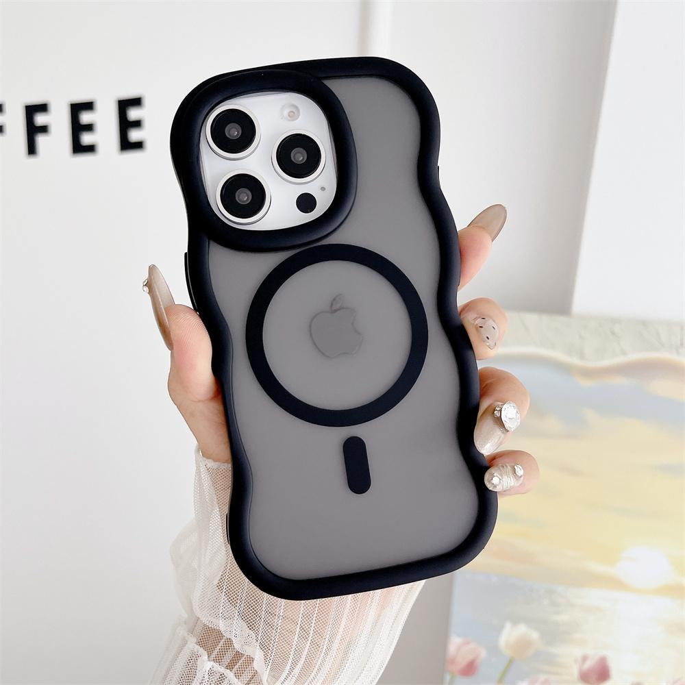 Для Magsafe Матовый волнистый чехол для iPhone 16 12 13 14 15 Pro Max Роскошный магнитный беспроводной зарядный матовый задний чехол