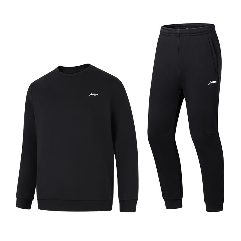 Li Ning Серия Спортивный Стиль Жизни Серия Фитнес Толстовка Пуловер на Флисовой Подкладке и Теплые Брюки с Манжетами Повседневный Спортивный Комплект Мужские комплекты AWDVE41-1+AKLUC35-1
