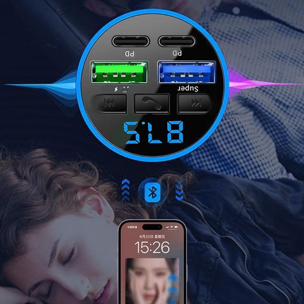 Bluetooth 5.0 FM Transmitter Car Phone Charger MP3 Music Player Car USB Cigarette Lighter Car Charger PD Fast Charging