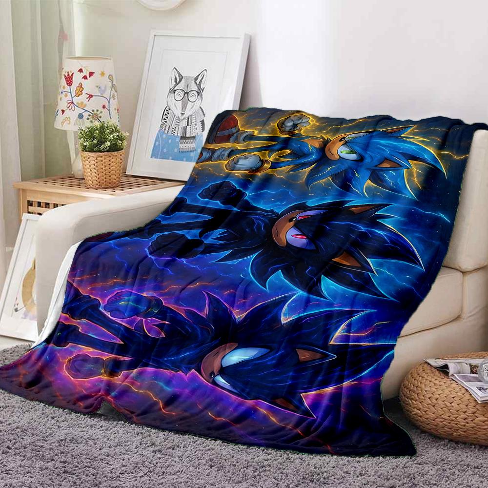 1Pc Sonic Hedgehog Artwork Flannel Blanket, Soft And Comfortable, Casual Warm, Camping Travel, Christmas, Halloween Xmas Gift S1522