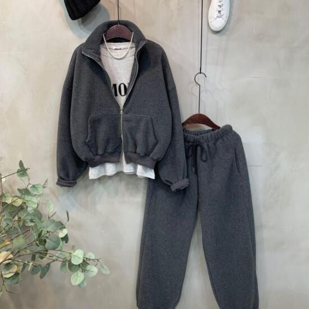 C S In The Room uniSex 2way Zip High neCk fleeCe Zip Up bandIng StrIng Wide Pant