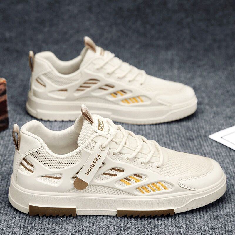 Men's Summer Breathable Mesh Canvas White Shoes, Korean Style All-Match Thick Bottom Casual Sports Shoes.