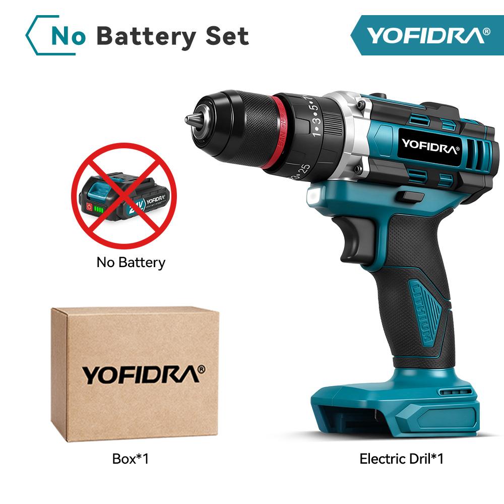 Yofidra 3-в-1 Электрический ударный шуруповерт 25+3 крутящий момент Ручной беспроводной ударный шуруповерт Электроинструмент для деревообработки Для аккумулятора Makita 21V Штифт