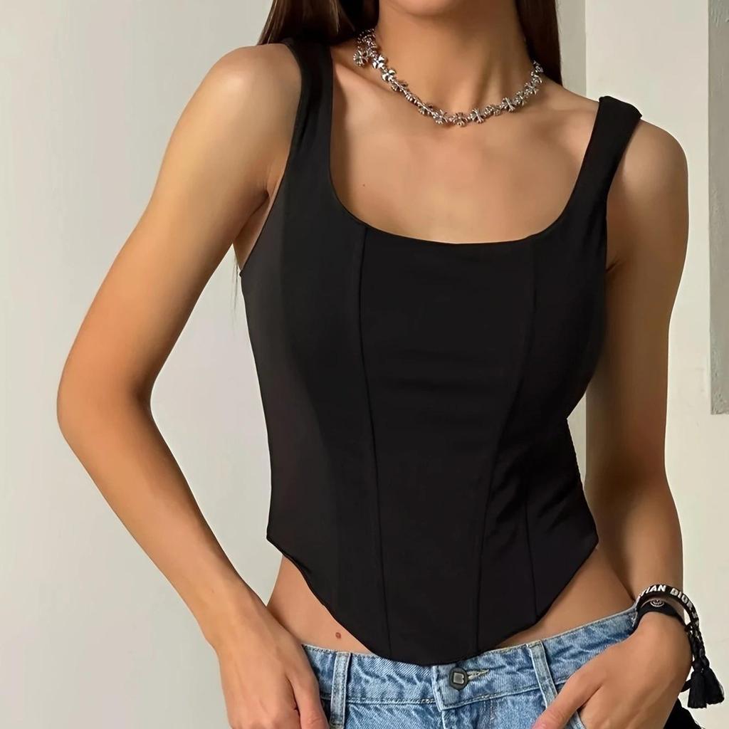 "2024 Sexy Solid Color Fishbone Bra Vest: European & American Style, Square Neck, Backless"