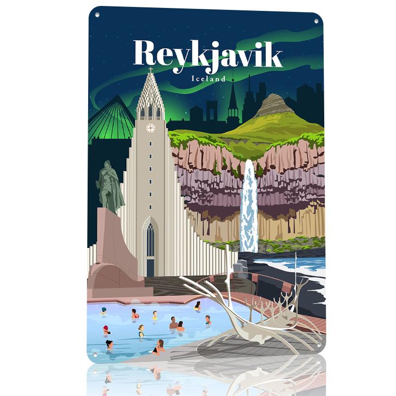Travel to Iceland Personalized D Textured Metal Poster Wall Art Tinplate Sign for Home Decor Accessories Room Decoration Man