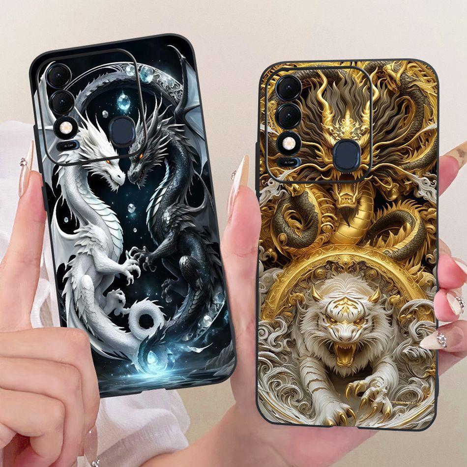 For Tecno Spark 8 8T 8C Cool Dragon Tiger Pattern Phone Case For Tecno Spark8C Spark8 KG5k KG6p Black Silicone Soft Cases Bumper