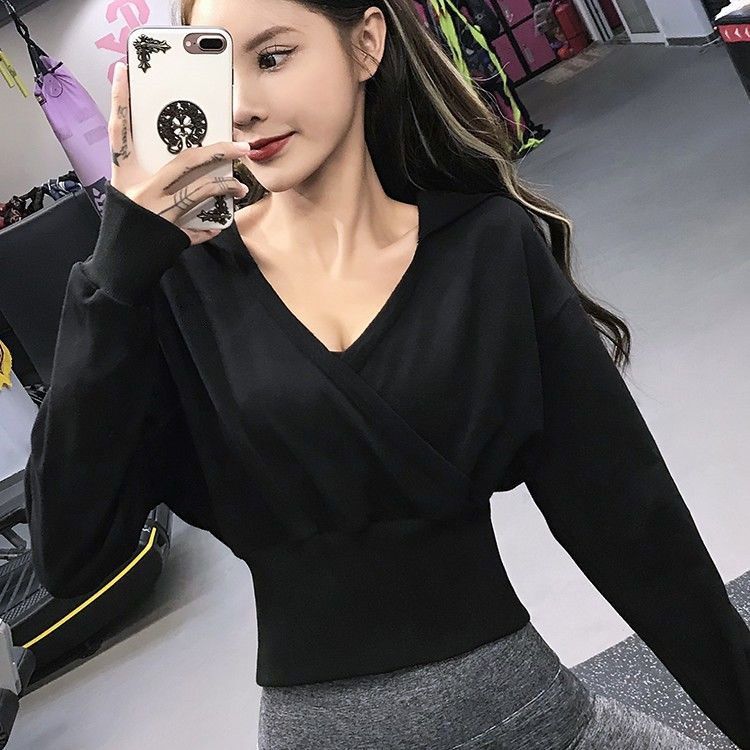 Женские однотонные футболки для спортзала с V-образным вырезом, футболки для йоги для отдыха, топы с длинным рукавом для девочек, спортивные футболки для активного велоспорта, тренировок, уличная одежда, модные женские футболки