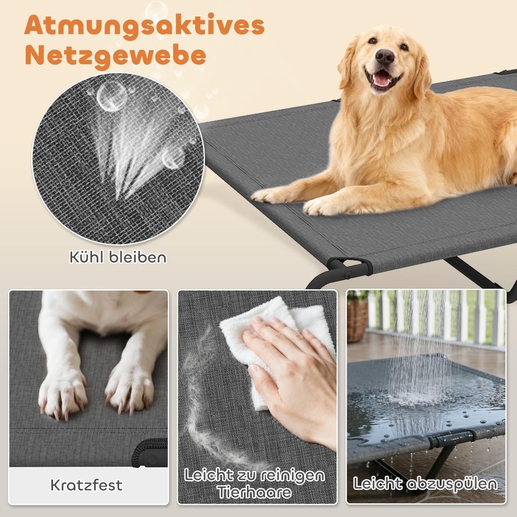 Outdoor dog bed, elevated dog bed for large dogs, with washable mesh steel frame, 152 x 94 x 23 cm, grey