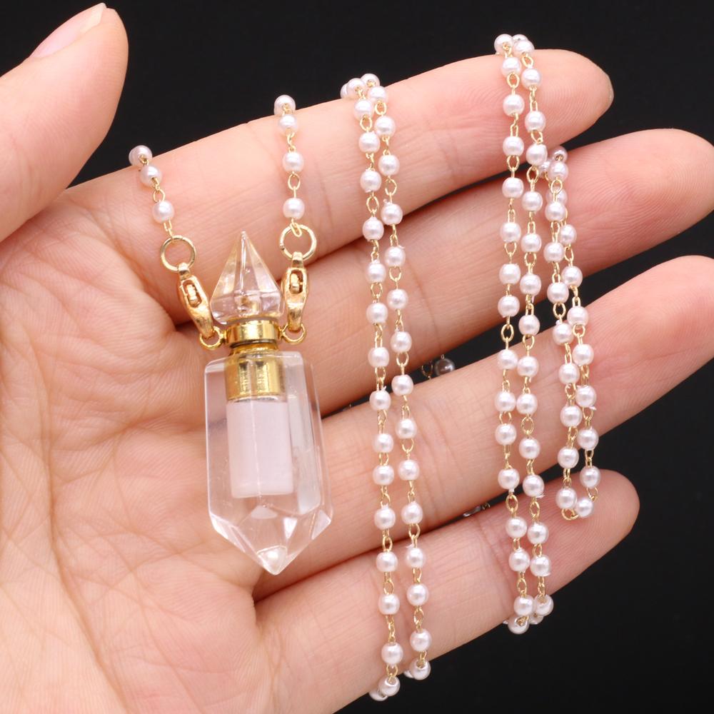 1 шт. модный натуральный камень прозрачный кварц флакон духов кулон жемчужная цепочка ожерелья для женщин свадебные украшения поставки
