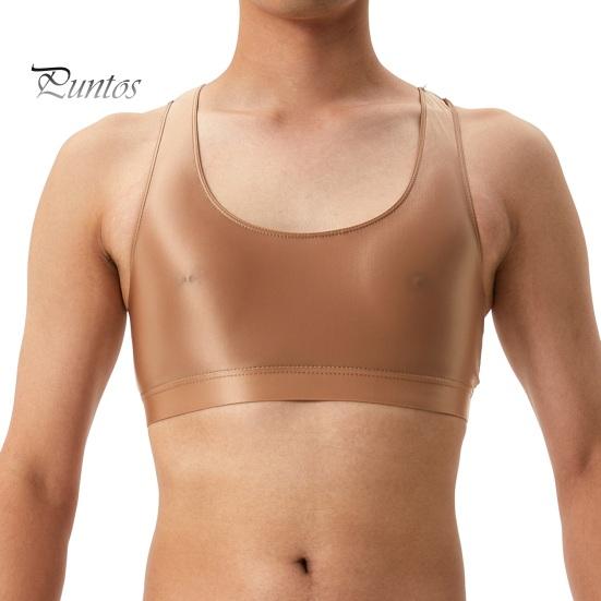 Мужской сексуальный глянцевый шелковистый жилет с круглым вырезом без рукавов, топы на бретельках, сплошной цвет, узкие топы с гладкой поверхностью