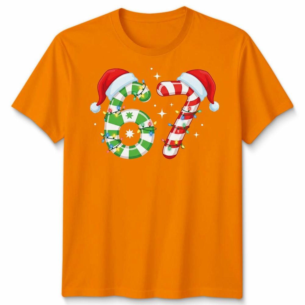 Six Seven 67th Birthday Christmas Candy Cane Numbers Unisex Unisex Graphic Tee