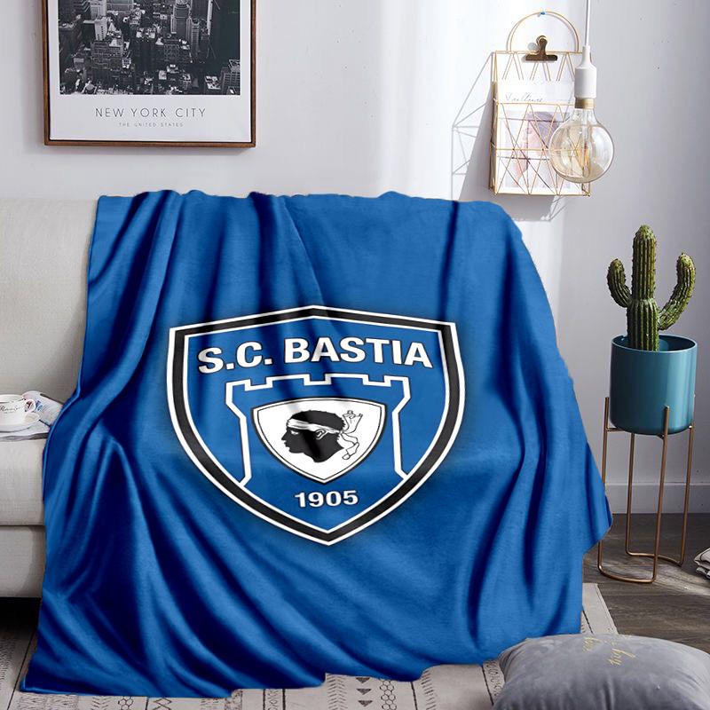 Sc Bastia Football Crest Blanket Flannel Throw for Sofa, Indoor, Camping, Living Room, Office, Chair, And Bed Soft Birthday Gift