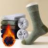 5 Pairs Men Winter Socks Thick Plush-lined Mid-tube Thick Keep Warm Solid Color Anti-slip Knitted Daily Wear Sport Socks for Hiking Camping Skiing