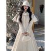 Winter Retro Thin Waisted Long Shawl Jacket Dress Two-piece Suit Women's New Casual Style Dress