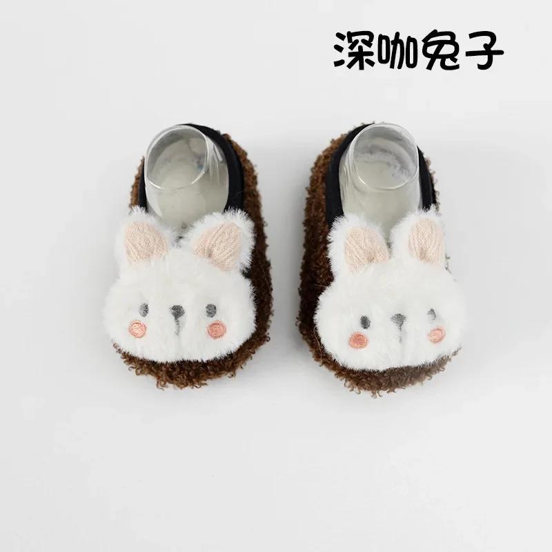 Милые зимние осенние носки-тапочки Kawaii с куклой-кроликом для младенцев, утолщенные нескользящие носки для дома, первые носки для ходьбы для детей