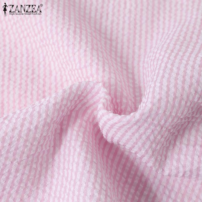 ZANZEA Женская повседневная свободная блузка с v-образным вырезом в полоску и половиной рукава