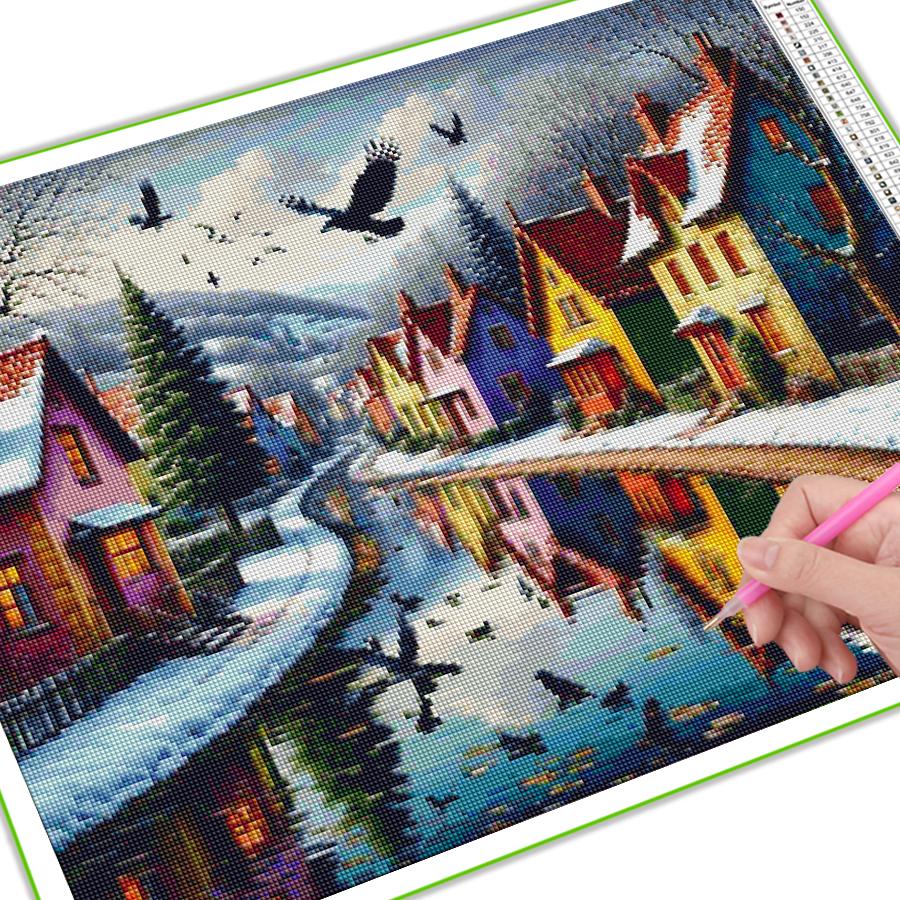Diamond Painting New Collection Village House Scenery Diy Full Rhinestone Embroidery Landscape Mosaic Cross Stitch Kits Wall Decor