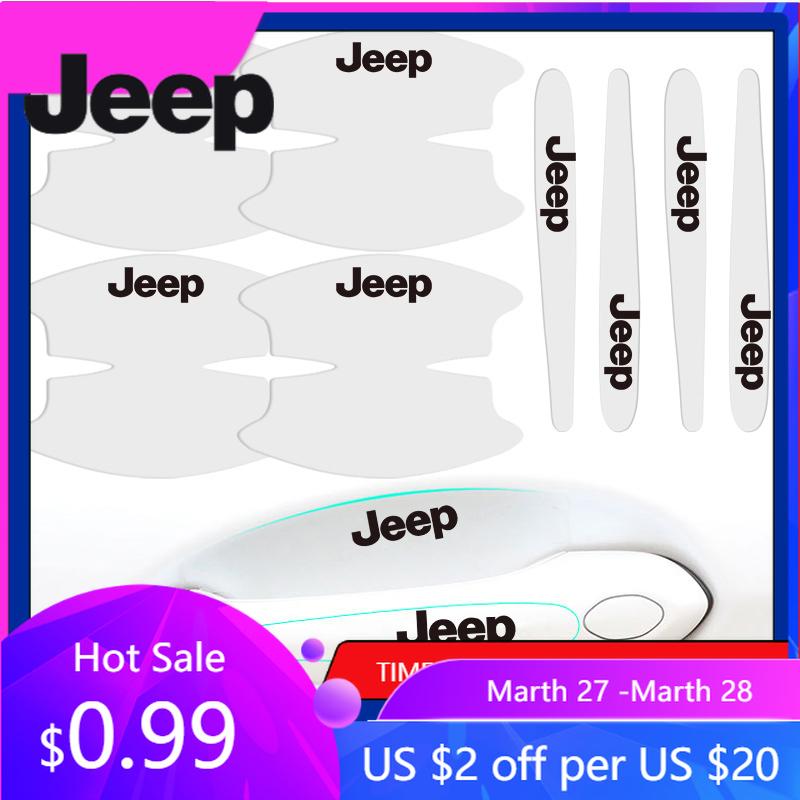 For Jeep 8Pcs Car Door Handle Rubber Sticker Decal Decals Accessories For Jeep Grand Cherokee Wrangler JK Gladiator Compass R