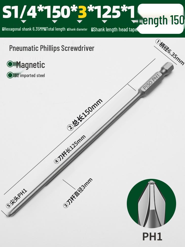 PISO Anti-Slip Cross Extended Rod Strong Magnet Hex PH2 Drill & Screwdriver Bit Set