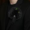 Artificial Rose Hand Flower Black Burgundy Tulle Mesh Corsage for Bridal Groom, Gothic Aesthetic Wristwear Women Boutonniere Wedding, Prom,