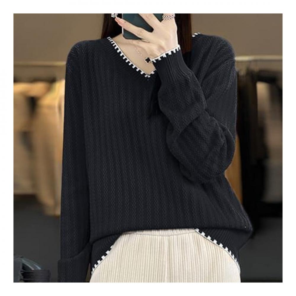 NaVaVa Unisex Zigzag Line Point V Neck Long sleeVe Knit Nk1950