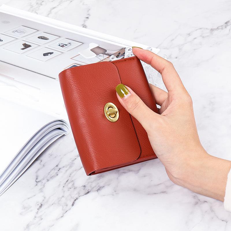 Женский мягкий кожаный кошелек в корейском стиле: Тонкий, однотонный, с пряжкой, отделениями для карточек, зажимом для монет, идеально подходит для студентов.