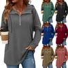 Women's Solid Color Zipper Drawstring Pocket Pullover Top Sweatshirt