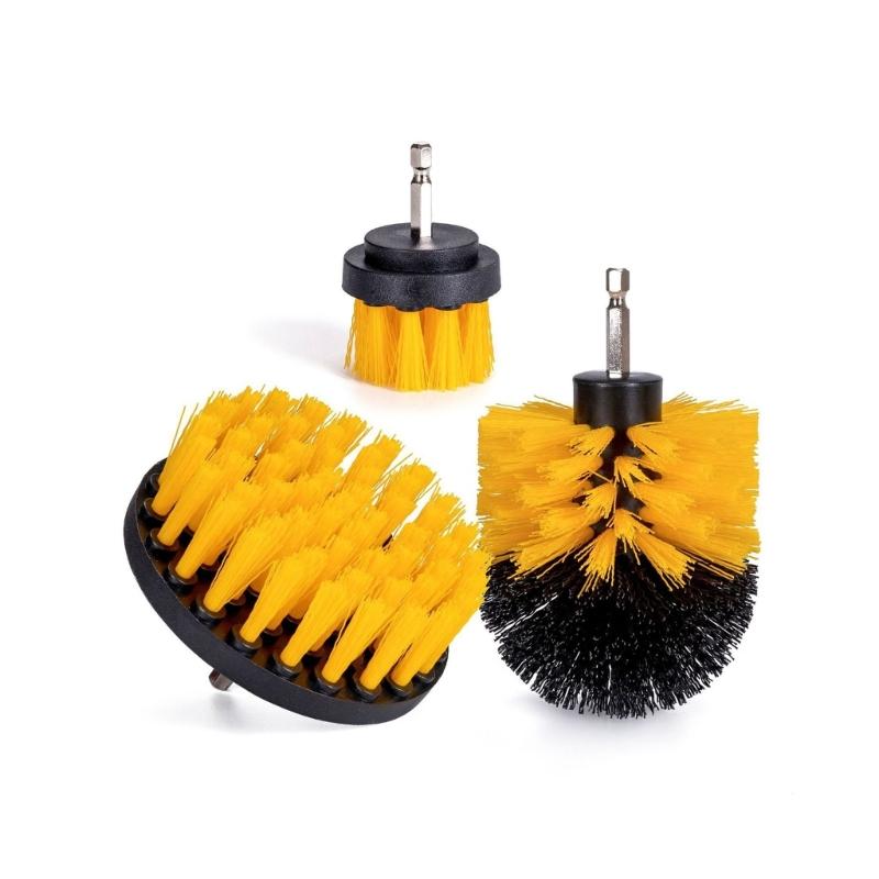 3Pcs Drill Brush Attachment Set Power Scrubber Wash Cleaning Brushes Tool Kit for Clean Car Wheel Tire Glass Window