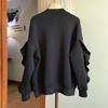 Large Size Cardigan Autumn Winter Lace Lantern Sleeves Solid Color Love Decorated V-neck Sweater Loose Casual Pocket Top