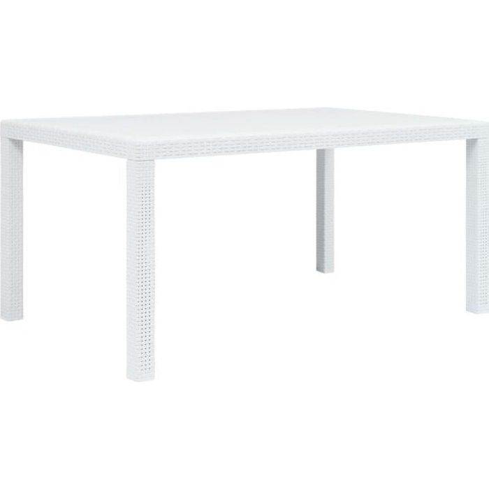VidaXL Garden Table White 150x90x72 Cm Plastic Rattan Look