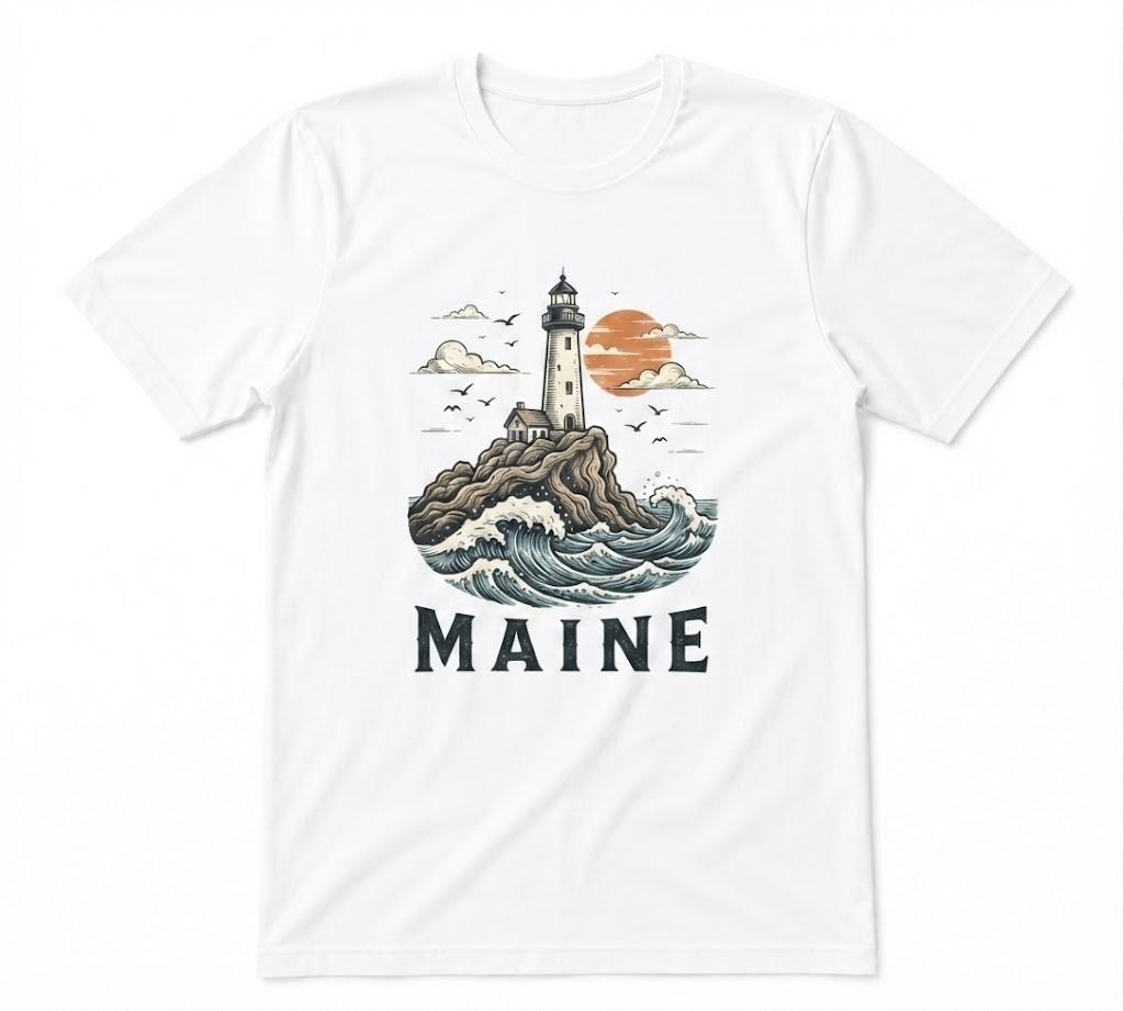 Maine Lighthouse Graphic Tee Portland Head Light White T-shirt