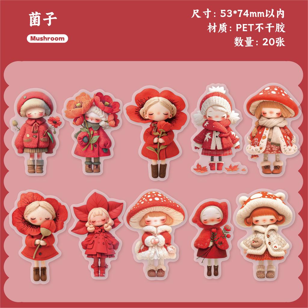 20 Sheets Retro Cartoon Doll Stickers, Gentle Healing Figurine Image, Girly Journal Stationery Collage