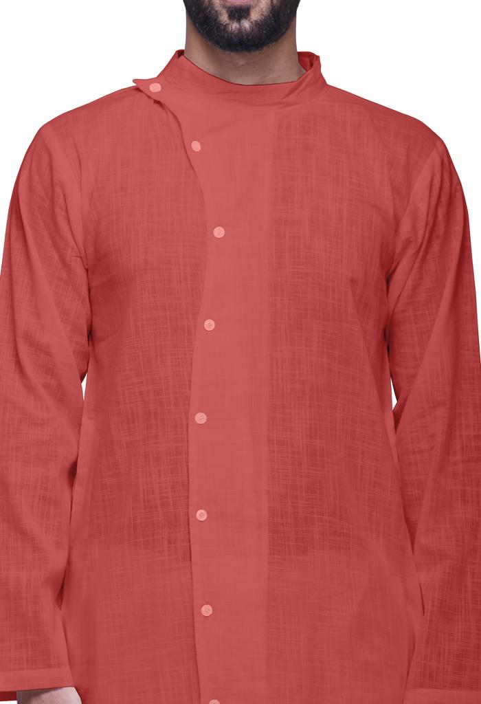 Atasi Длинный рукав индийская мужская курта однотонный хлопок с воротником-стойкой в этническом стиле